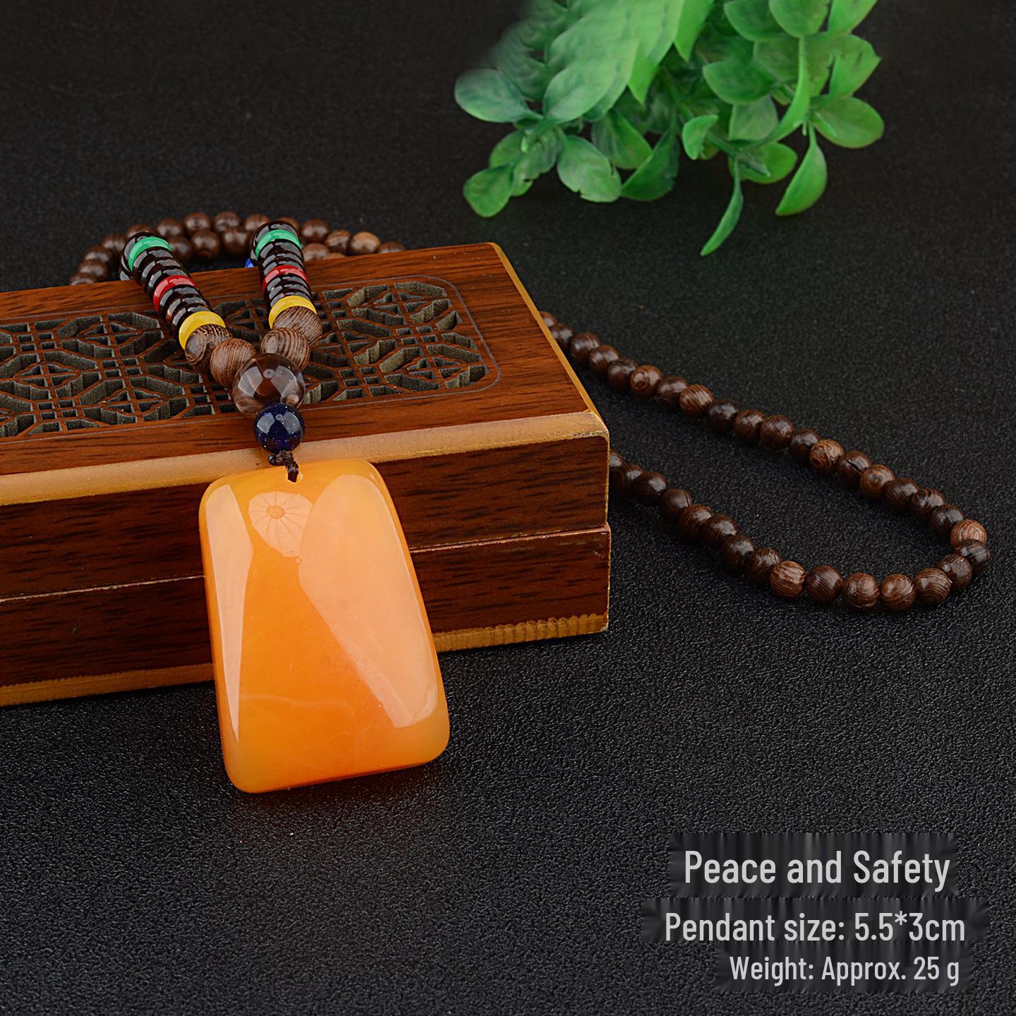 Retro Style Beeswax Water Drop Necklace with Wood Bead Pendant and Ethnic Prayer Beads