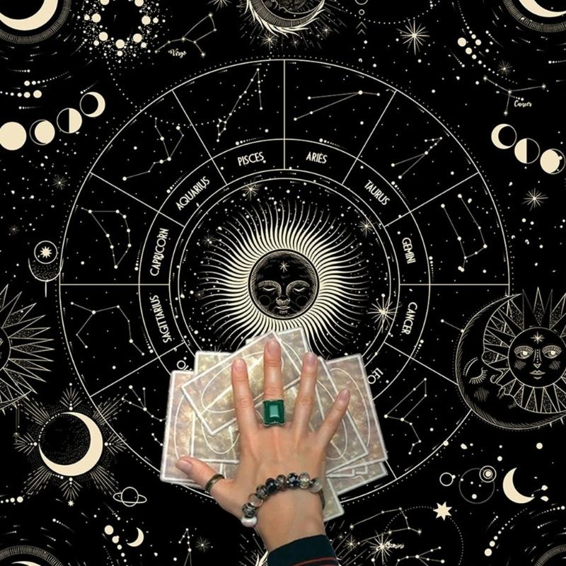 Tarot Card Tablecloth Altars Cloth Astrology Divinations Non-Slip Mat 12 Constellations Tablecloth Tapestry Home Decors
