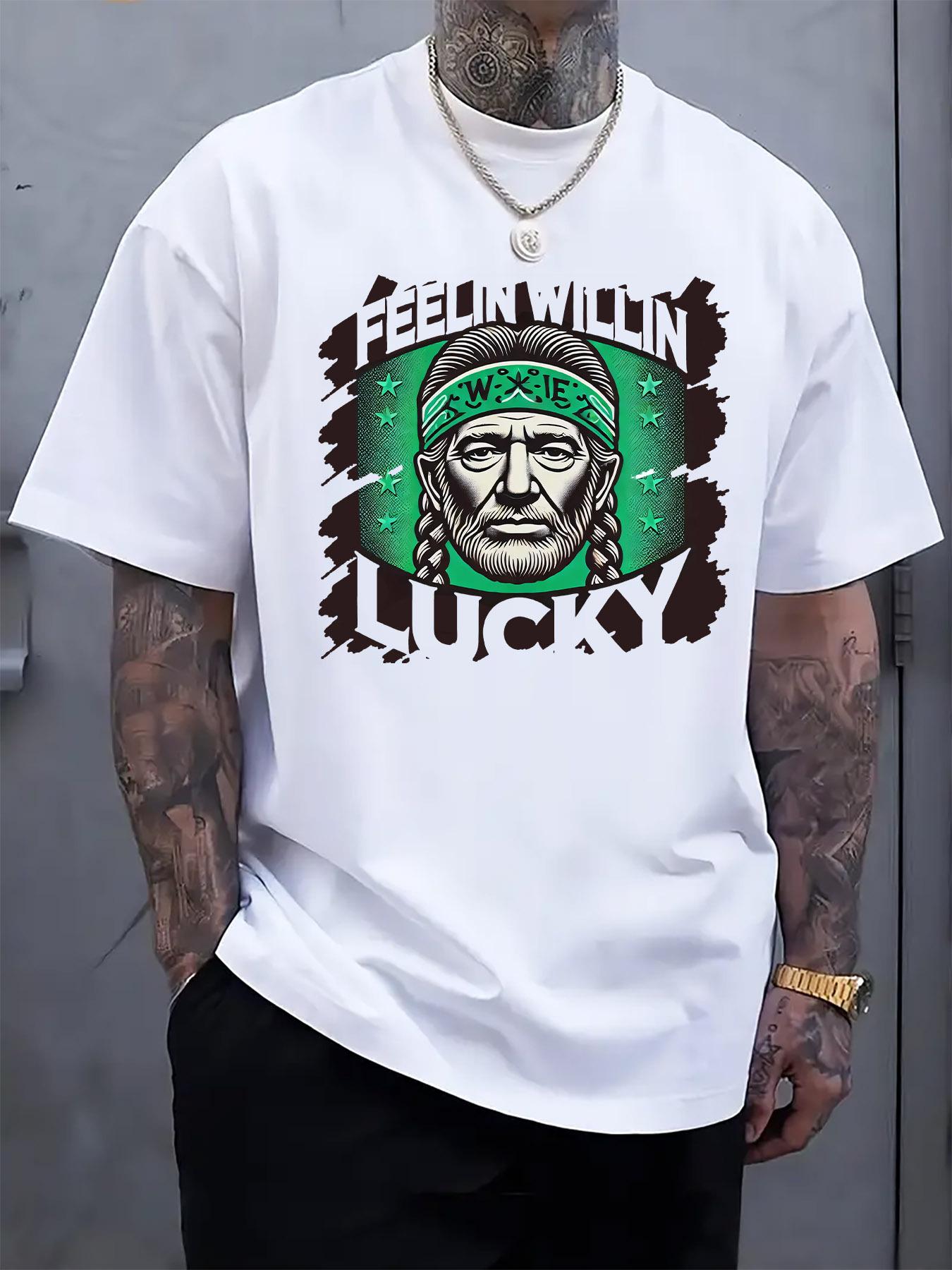 

Feelin Willin Lucky Graphic Tee - Casual Round Neck Short Sleeve T-shirt with Southwestern Style Print XXXXL