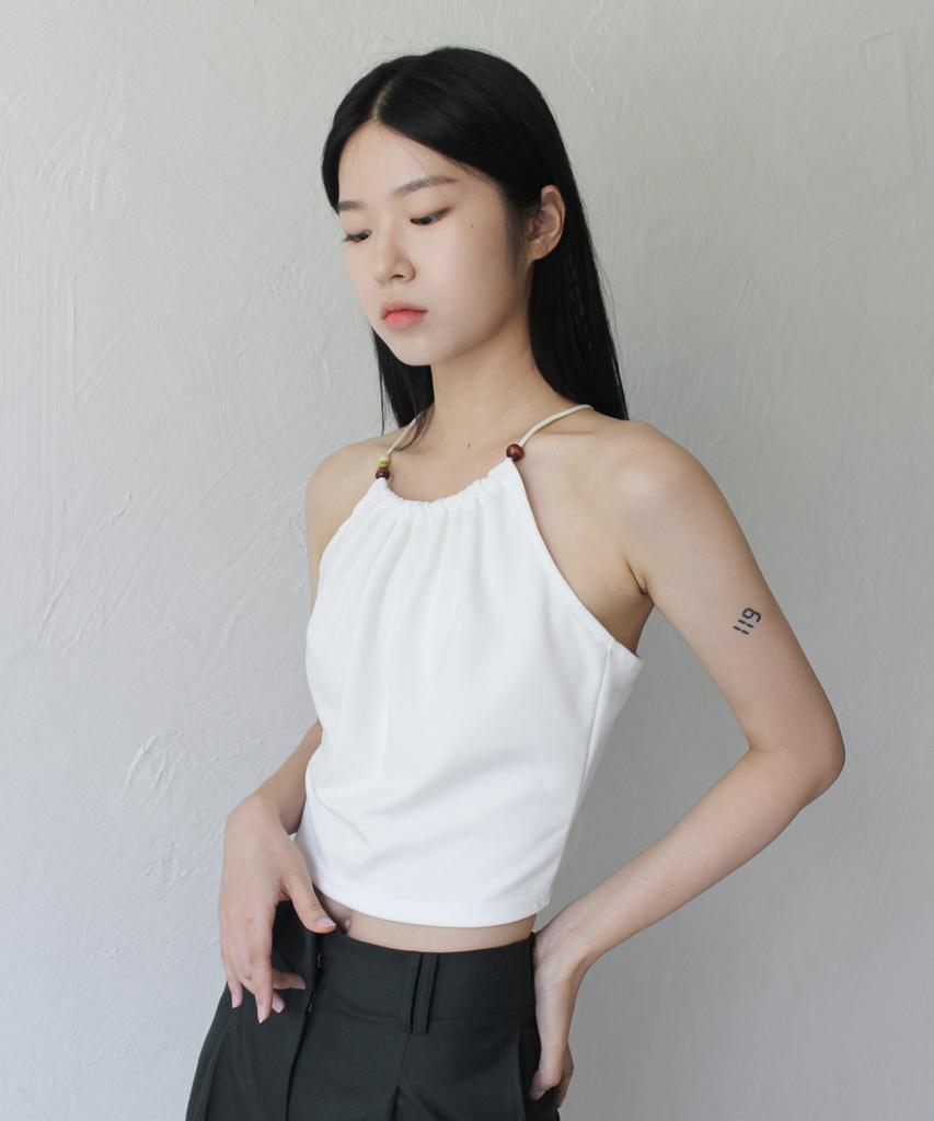 RUBATI Halterneck Wooden Beads Top (Ivory)