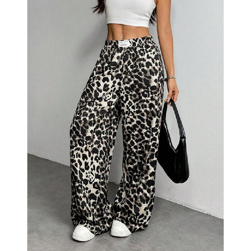 2026 Neue lässige Hose mit Leopardenmuster für Damen, lockere Passform, elastischer Bund, bedruckte Wide-Leg-Hose