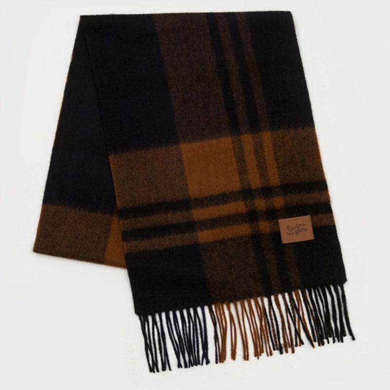 RECLOW MUNM CHECK CASHMERE 100% MUFFLER CAMEL