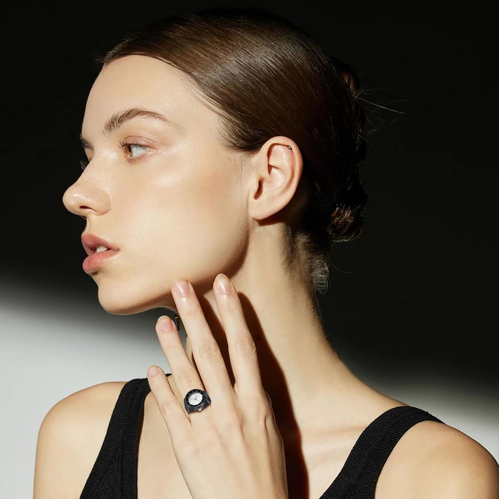 Ring Watch, Stainless Steel, Analog Quartz, Free Size, Black, White, Fashion Accessory