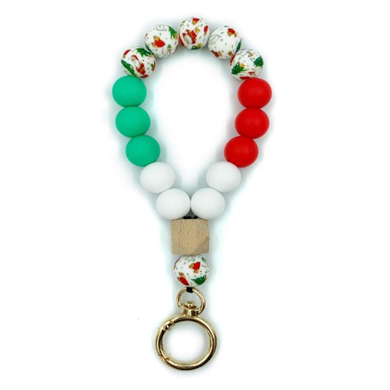 Christmas Key-Ring-Bracelet Wristlet Romantic Beaded-Bangle for Key Chain Silicone Beaded-Bracelet Keychain Car-Keys-Dec