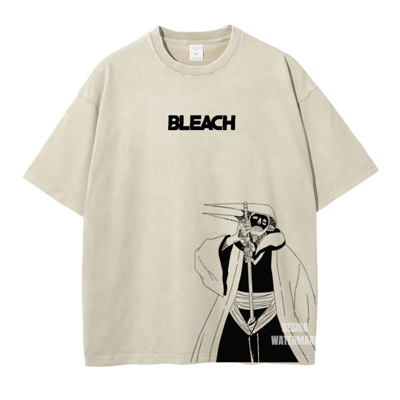 Anime Bleach Kurotsuchi Mayuri T-shirt Men Women Washed Cotton Tshirts Vintage Oversized Streetwear Harajuku Male T Shirt