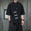 Men Cotton Linen Shirt Summer Light Thin Short Sleeved Top Streetwear Loose Oversize Casual Chinese Style Shirt Tang Suit Hanfu