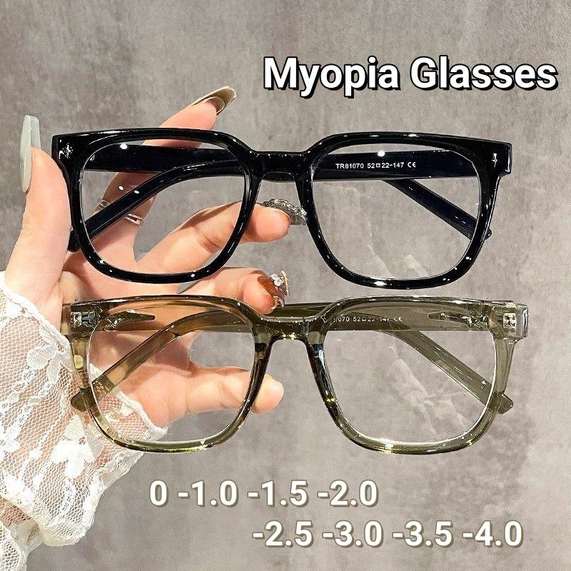 Retro Square Black Frame Myopia Glasses Trendy Large Korean Eyewear Blue Light Blocking Eye Protection
