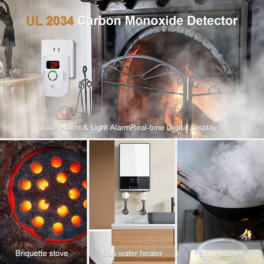 Plug-in Carbon Monoxide Detector Audible and Visual Alarm Wall Carbon Monoxide Gas Detector High Sensitivity Digital Display