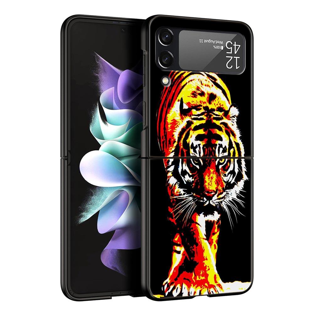 Phone Case for Samsung Galaxy Z Flip 3 4 5 Folding Mobile Shell Hard PC Fundas Black Coque Protect Cover Tiger Neon Leopard