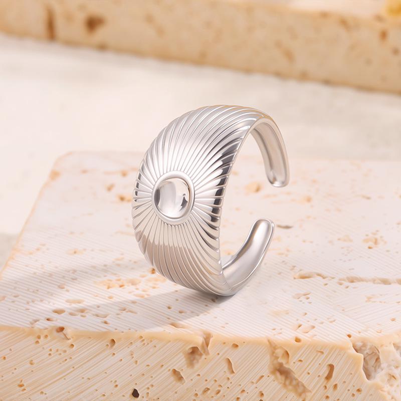 Gold-Plated Titanium Steel Open Ring with Retro Geometric Design