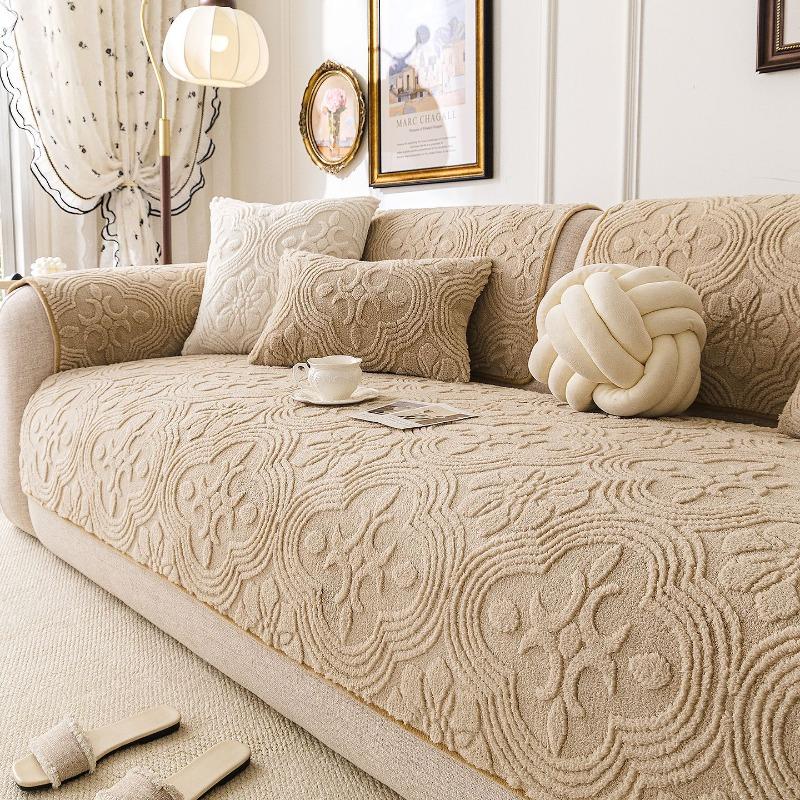 New Cream Style Thick Sofa Cover Fabric Anti Slip and Warm Straight Row Sofa Cushion Modern and Simple Style Autumn and Winter