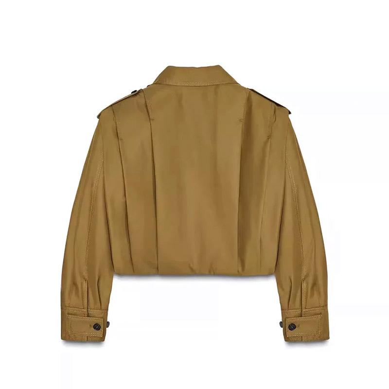 Turndown Collar High Waisted Crop Top Jacket with Pleated Design Women's Long Sleeved Solid Color Short Jacke Commute Autumn 2025