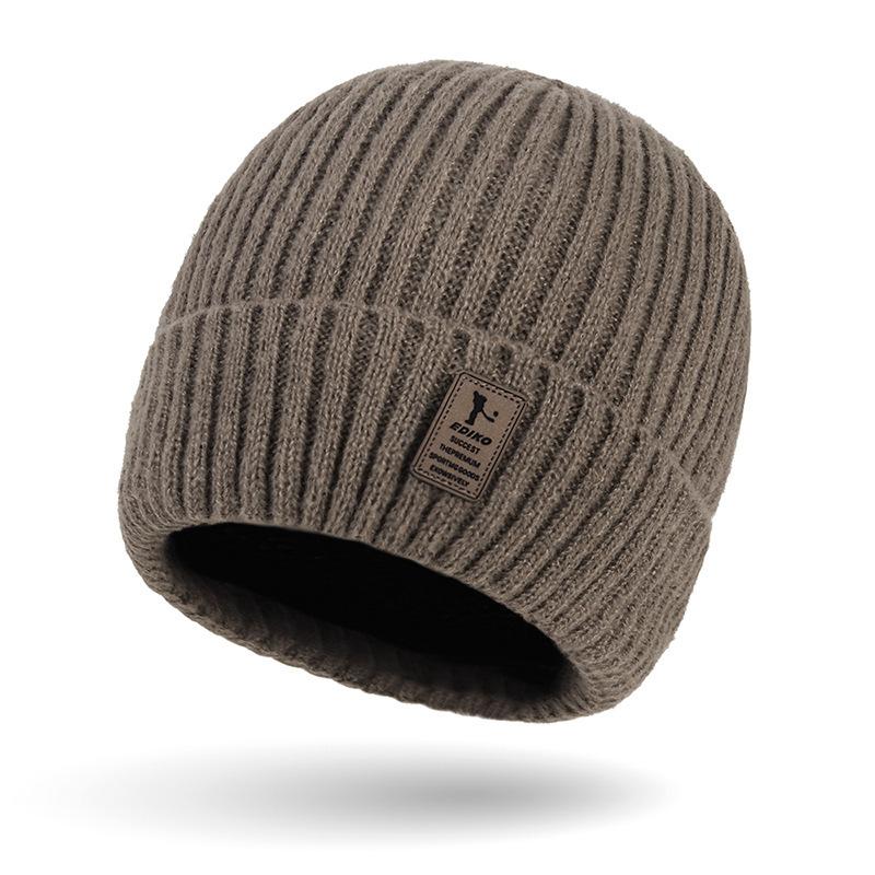 Solid Color Casual Fleece-Lined Thickened Warm Knit Hat for Men, Ear-Protecting Cold-Resistant Beanie