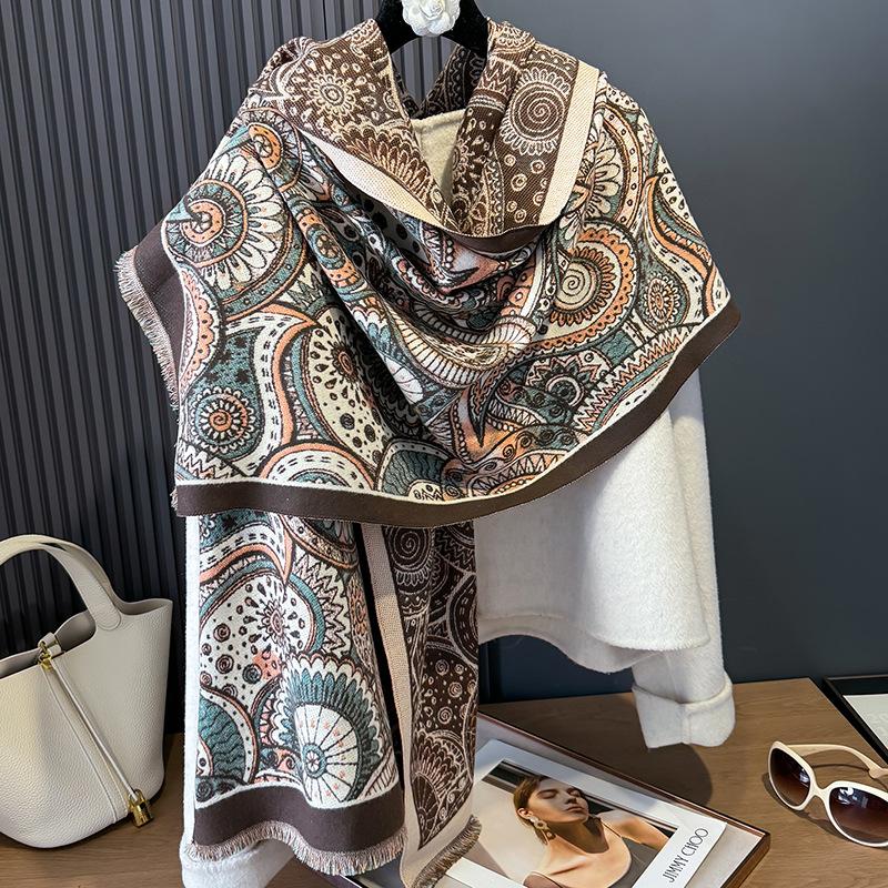 Autumn and Winter New Shawl Nap Blanket Imitation Cashmere Scarf Printed Fringed Warm Scarf