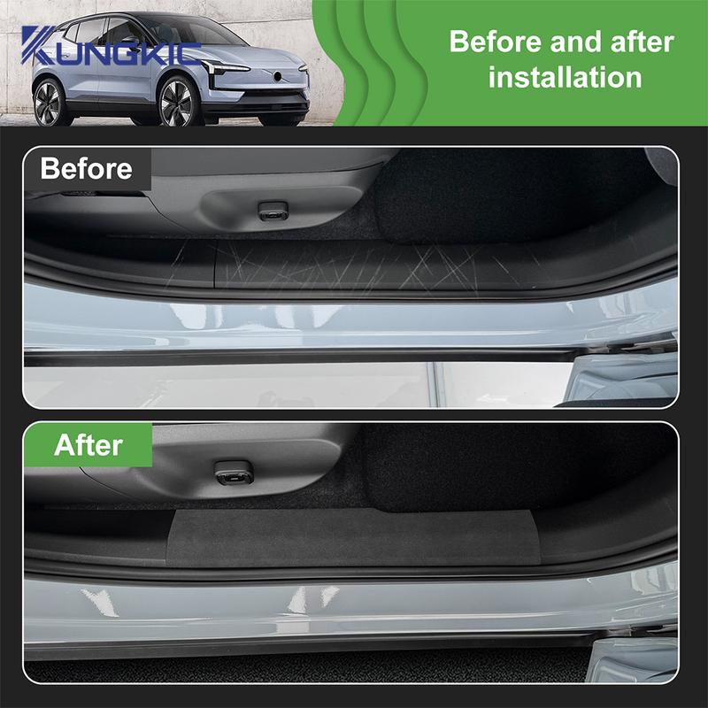 Suede For Volvo EX30 2023 2024 2025 2026 pu leather/carbon texture Car Threshold Door Protective Strip Anti-kick Protect Sticker.