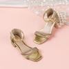 Children Summer Sequins High Heels Sandals Non-slip New Gold Princess Causal Girls Open-toe Sandals Fashion Kids Sandals