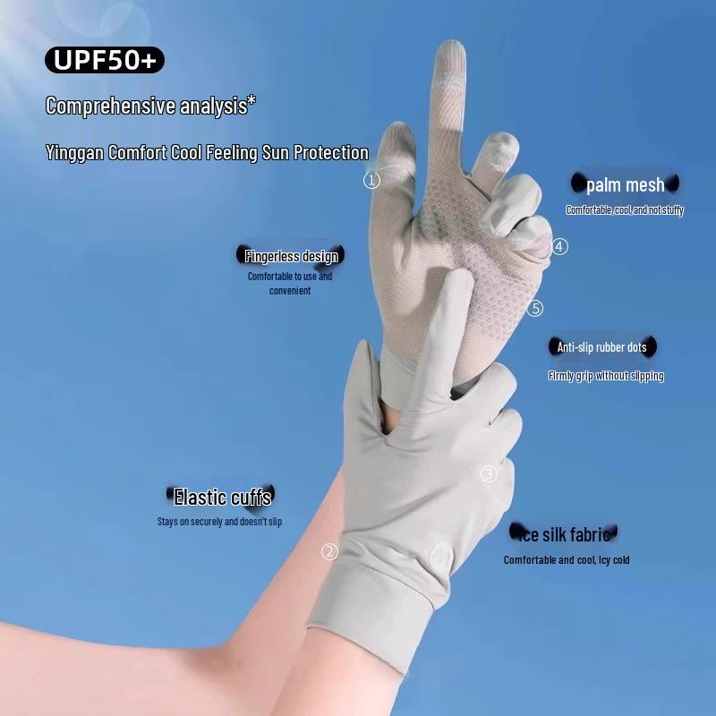 Women’s Ice Silk Sun Protection Gloves, Thin Anti-UV, Non-Slip for Driving & Cycling, Touch Screen Compatible.