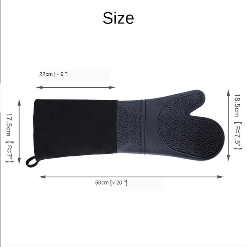 19.6 Inch Silicone Oven Mitts Heat Resistant Oven Gloves Non Slip Waterproof Gloves Cotton Lining Baking Cooking Kitchen Mitts