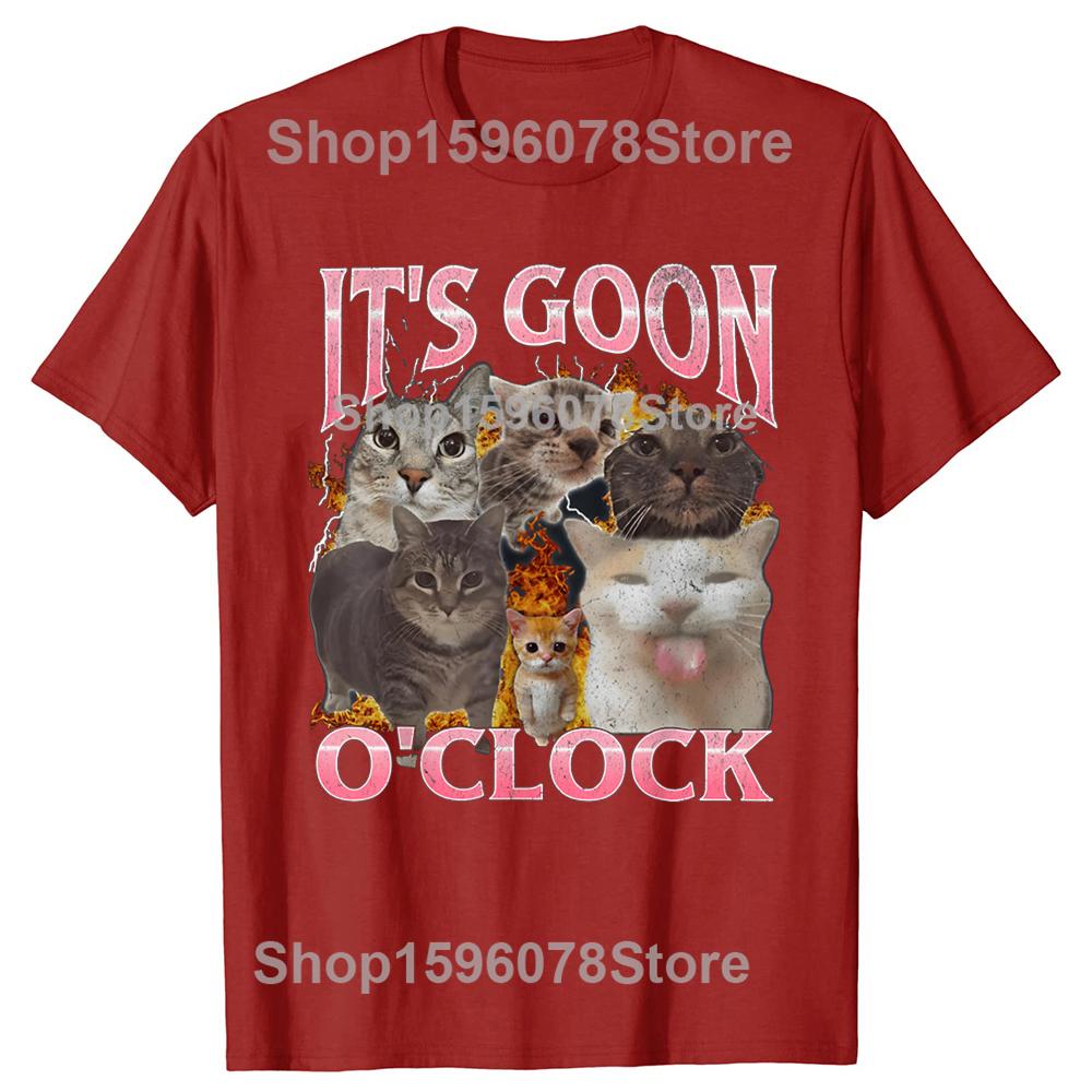 Lustiges IT's GOON O'CLOCK Katze Grafik T-Shirt Herren Damen Lässig Hip Hop Streetwear T-Shirt Baumwolle Kurzarm Übergroße Kleidung