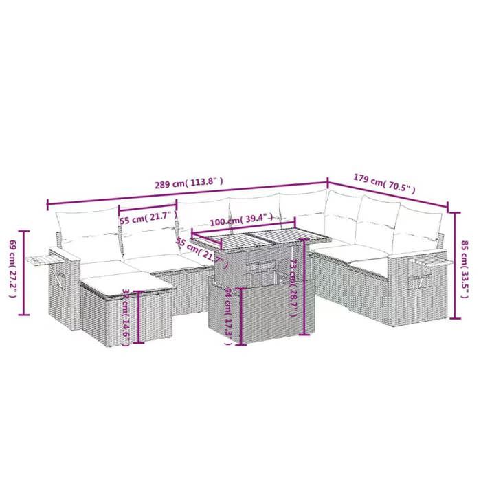 VidaXL Salon de Jardin avec Coussins 9 pcs, Canapés de Terrasse, Ensemble de Meubles de Patio, Mobilier d'Extérieur, Noir 3273653