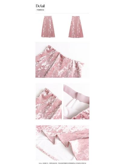 Sinan Retro High-Waist Luminous Velvet A-Line Skirt with Gold Snowflake Design