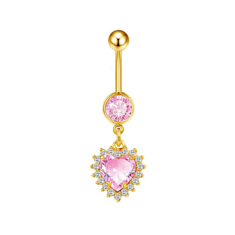 Fashion Pink Crystal Crown Belly Button Rings Stainless Steel Long Pendant Butterfly Heart Navel Piercing For Women Jewelry