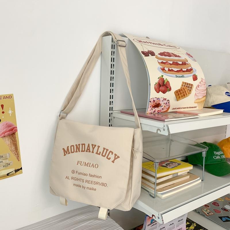 Crossbody Bag Women's Simple Shoulder Bag Large Capacity Retro Girl Student Class Book Mail Carrier Bag Tide