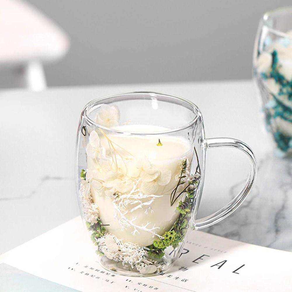 Průhledné skleněné hrnky sušené květiny 350ml květinový šálek Elegantní hrnek na kávu Home&Office