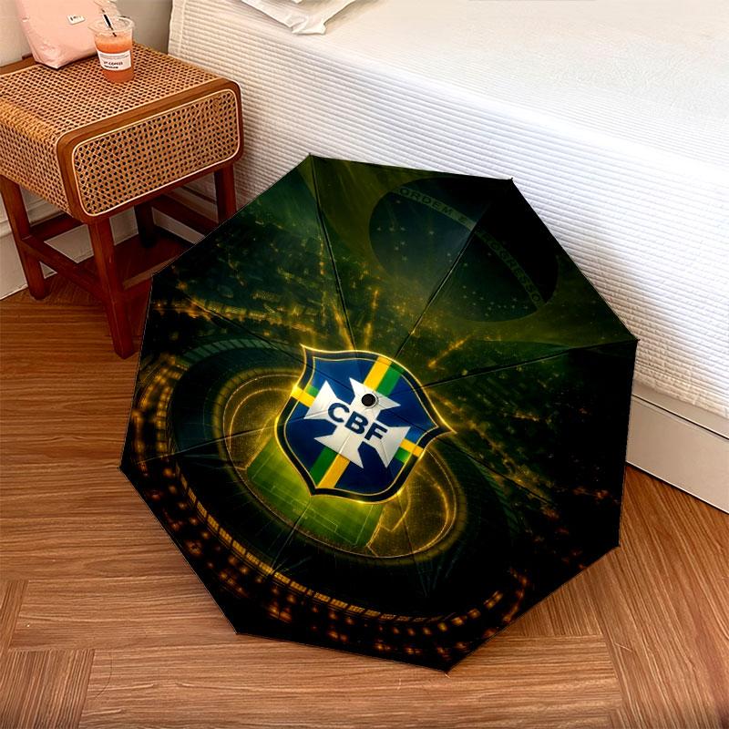 1 PC Automatic Folding Umbrella - Brazil National Football Team Pattern, Portable & Foldable Design with 8 Ribs, Christmas Birthday Gifts