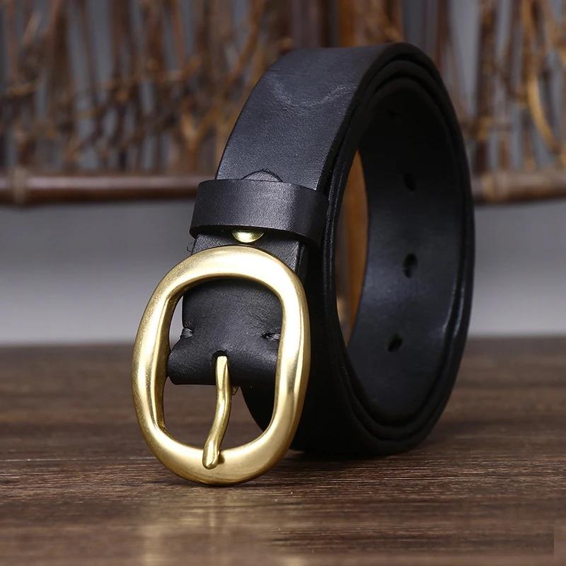 

2.8cm Width High Quality Luxury Design Belt for Women Copper Buckle Classic Retro Belt Real Genuine Leathet Belts for Jeans 110cm чорний
