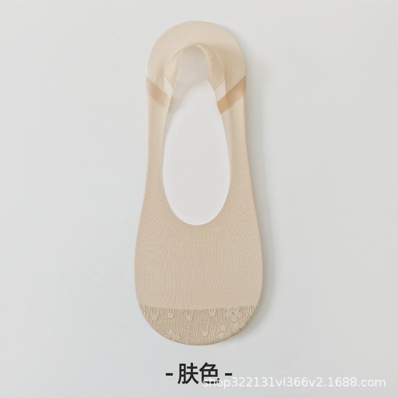 Women's 2026 Spring/Summer Invisible Cotton Bottom Anti-Slip Gel Heel Boat Socks - Ice Silk, Thin Deep Cut Style