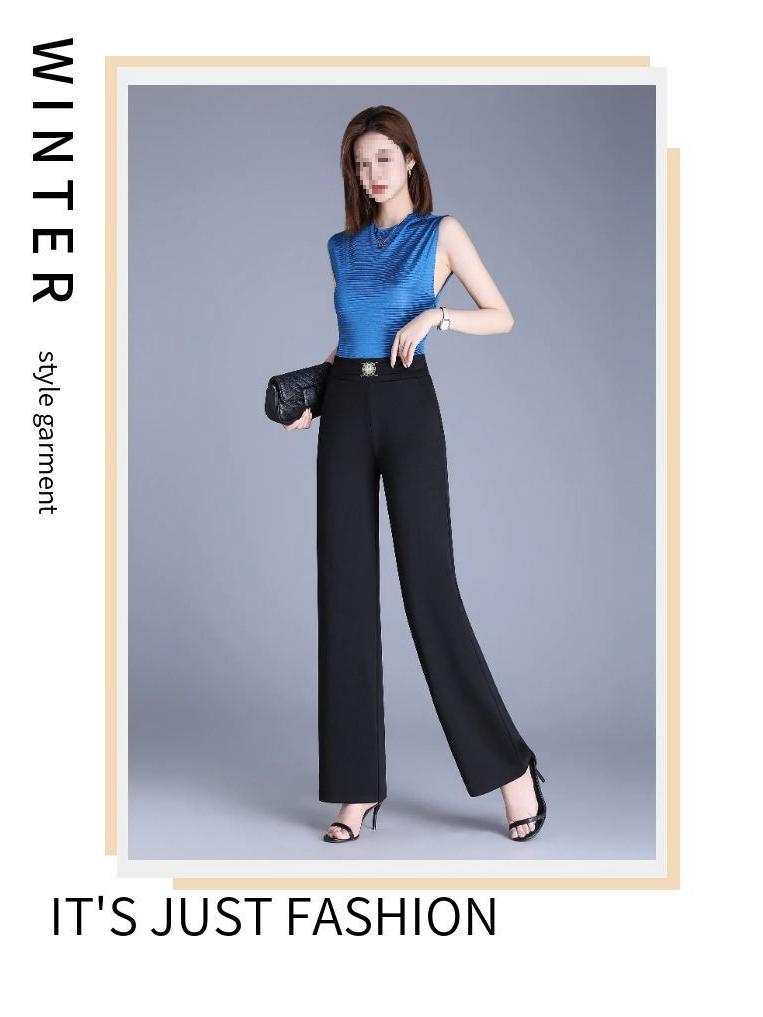 Women's Plus-Size High-Waisted Slim-Fit Pants: Flattering Straight-Leg Design for Spring & Autumn