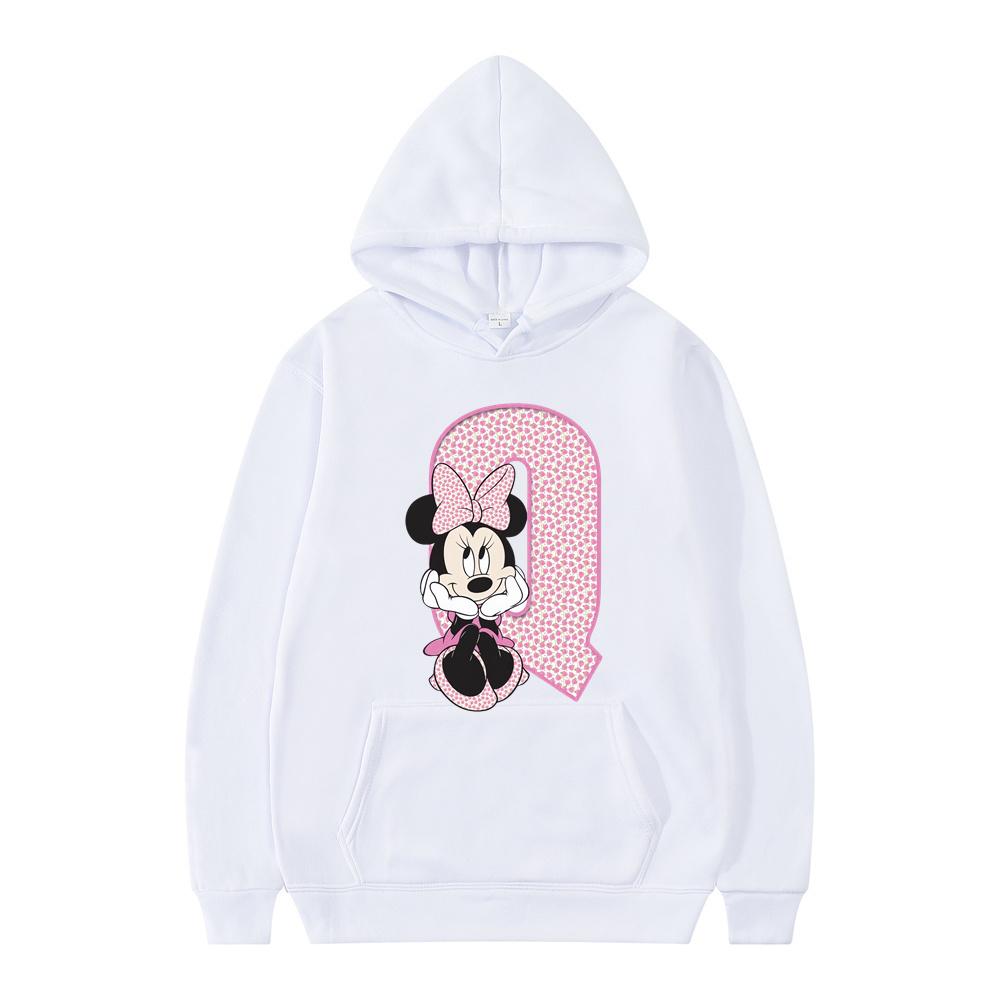 

White Cartoon Hoodies Disney Letter A B C D Sweatshirts Girls Clothes Kawaii Pullover Anime Cartoons Woman and Men Casual Tops 3XL