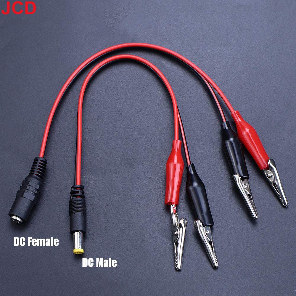 JCD 1pcs 2 Alligator Clip To 1 Male or Female DC Power Plug Connector Adapter 25CM Wire DC 5.5*2.1mm Clips Crocodile Test Leads
