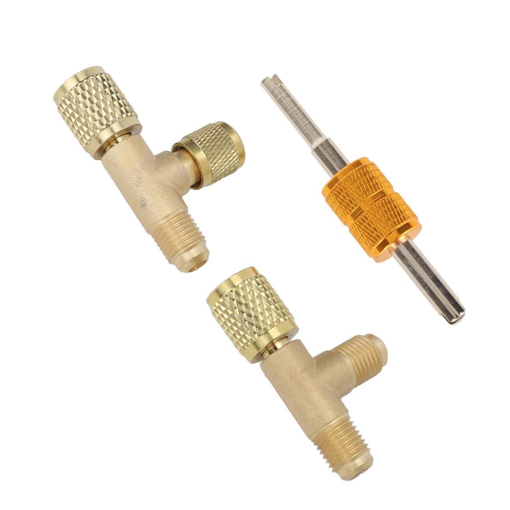 1/4in Valves Core Brass Tee Adapter Quick Coupler Access Tee Fittings for Vacuum Gauge R22 R12 R134