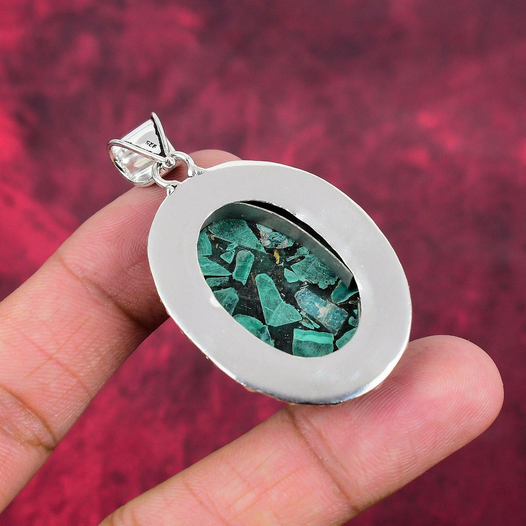 Copper Malachite Pendant Gemstone Jewelry, 925 Solid Sterling Silver Pendant, Handmade Pendant, Gift For Wife Jewelry