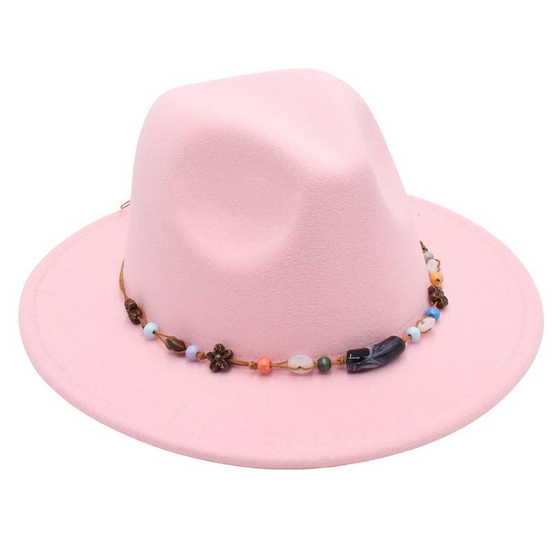Wholesale New Bead Top Hat Literary Jazz Hat Men'S And Women'S Felt Hat Sunshade Woolen Hat British Tibetan Hat