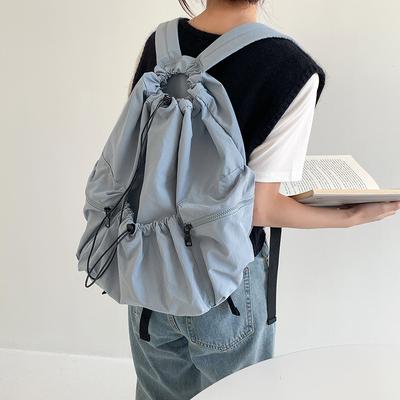 Mochila com Cordão Nova Dongdaemun da Coreia do Sul Moda Feminina Casual Grande Capacidade Estudantes Leve Nylon Feminino