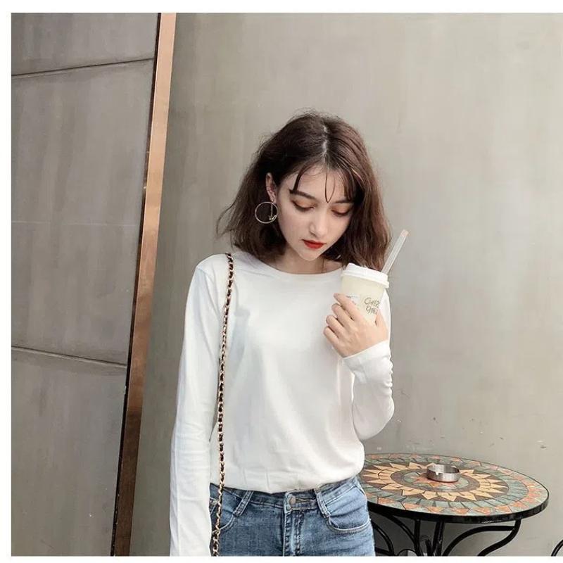 Korean Women's 2024 Autumn New Pullovers O-Neck Letter Fashion Solid Color Minimalist Comfortable Casual Long Sleeved Tops