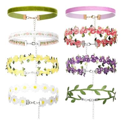 Pack of 8 Adjustable Floral Necklace Set for Women Girls Featuring Vintage Gothic Bohemian Styles Comfort Fit Design