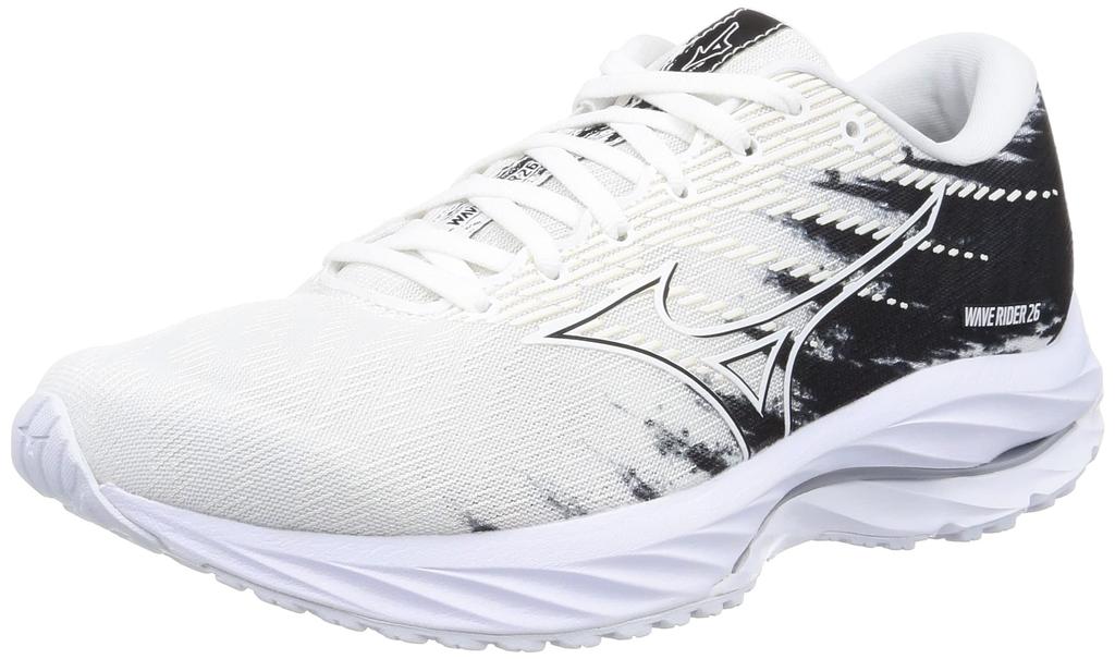 Mizuno Wave Rider 26 Running 2E Shoes, Jogging, Marathon, Sports, Training, Lightweight, White/Black, 22.5 cm,