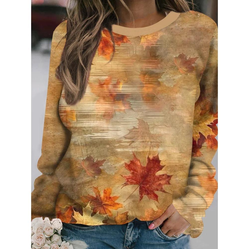 Autumn Cute Squirrel Leaves 3d Print Long Sleeve T-Shirt Women's Fashion Casual Oversized Fashion Comfortable T-shirt