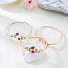 Retro Dripping Oil Pink Flower Bracelet Ring Set For Women Vintage Simple Gold Color Open Cuff Bracelet Party Wedding Jewelry Gift