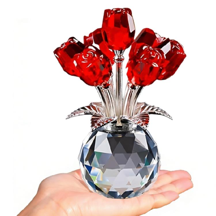 Crystal Rose Flower Figurine Romantics Gift for Wife Girlfriend Mom On Birthday Wedding Christmas Home Decorations