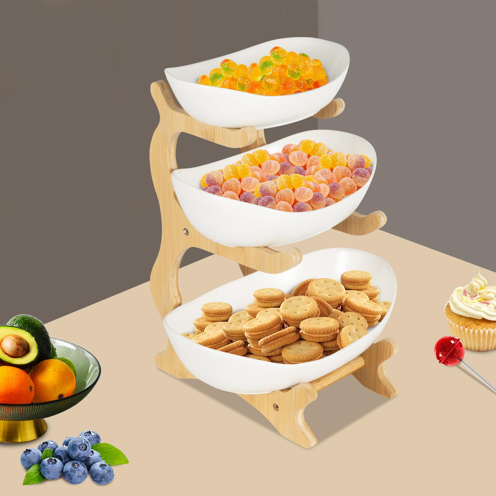 3-уровневая керамическая фруктовница, белая и коричневая овальная сервировочная тарелка, 3-слойная декоративная фруктовница для украшения кухни и обеденного стола