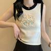 Tank Tops Women 2025 Summer Sleeveless O-Neck Embroidery Black Knitted Tank Tops Camis Women Tops JJ204