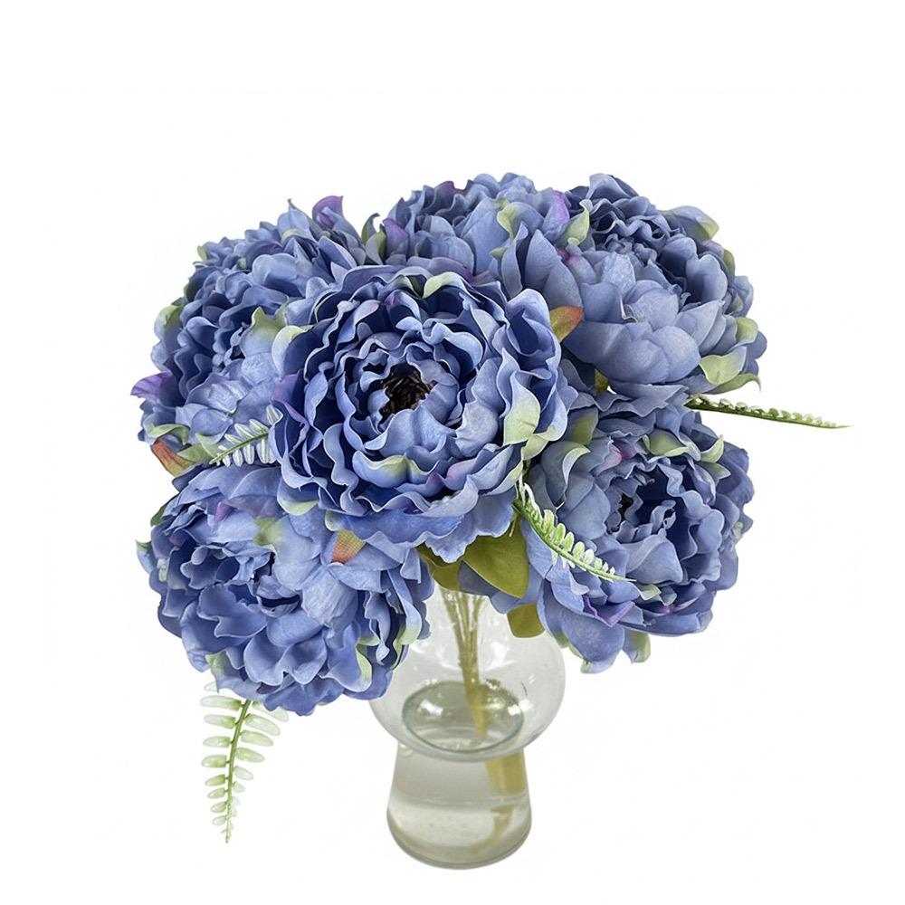 Multicolor Artificial Flower Peony Silk Petals Leaves Silk Peony Flowers Floral Arrangement Photo Props Faux Flower Peony синий