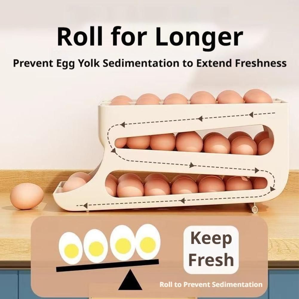 Large Capacity Automatic Egg Roller Rack 2 Tier Slope Design Large Capacity Easy Clean Egg Box Space Saving Kitchen Dedicated 2