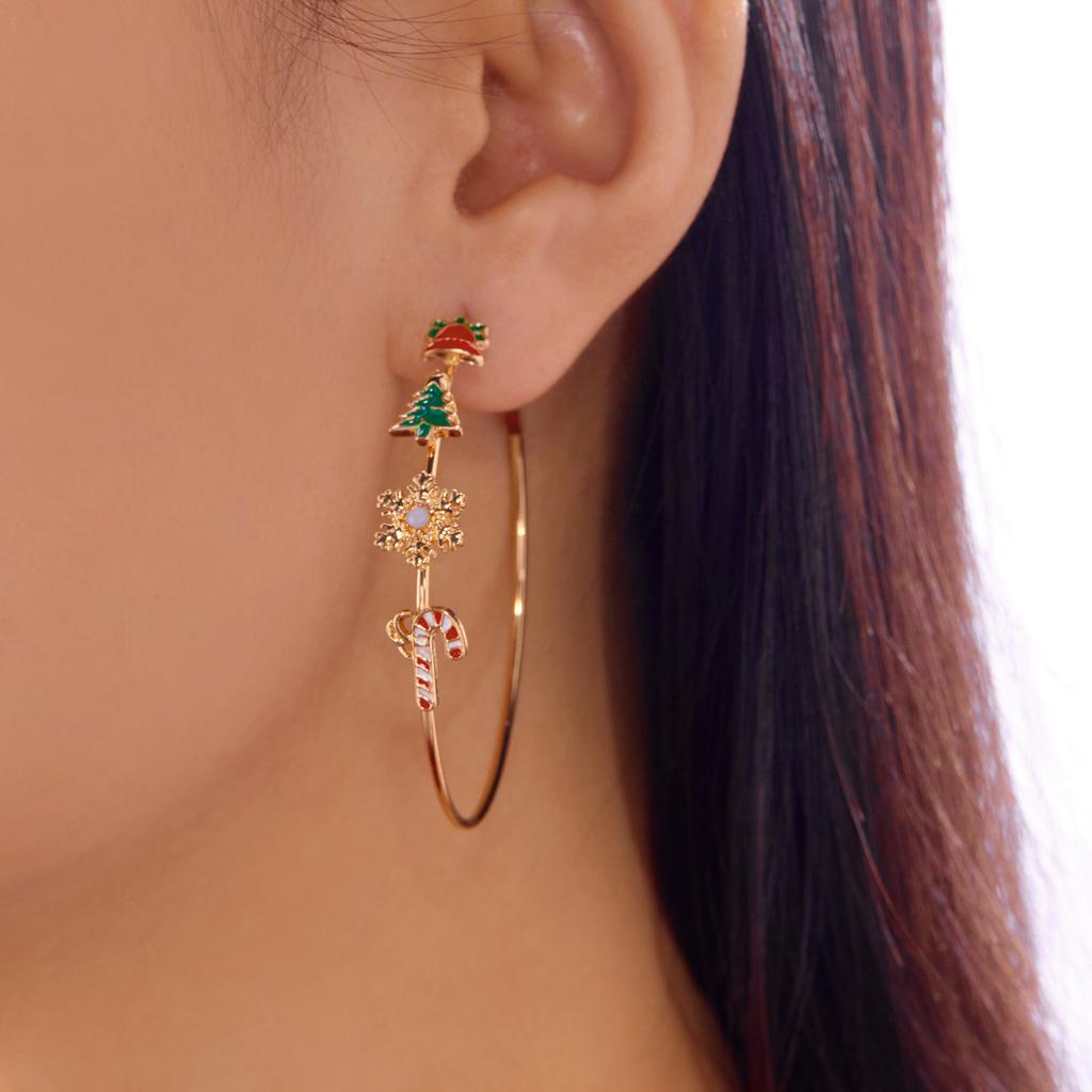 Design Sense Green Christmas Tree Drop Earrings for Women Light Luxury Shiny Crystal Snowman Earrings Christmas Party Jewelry