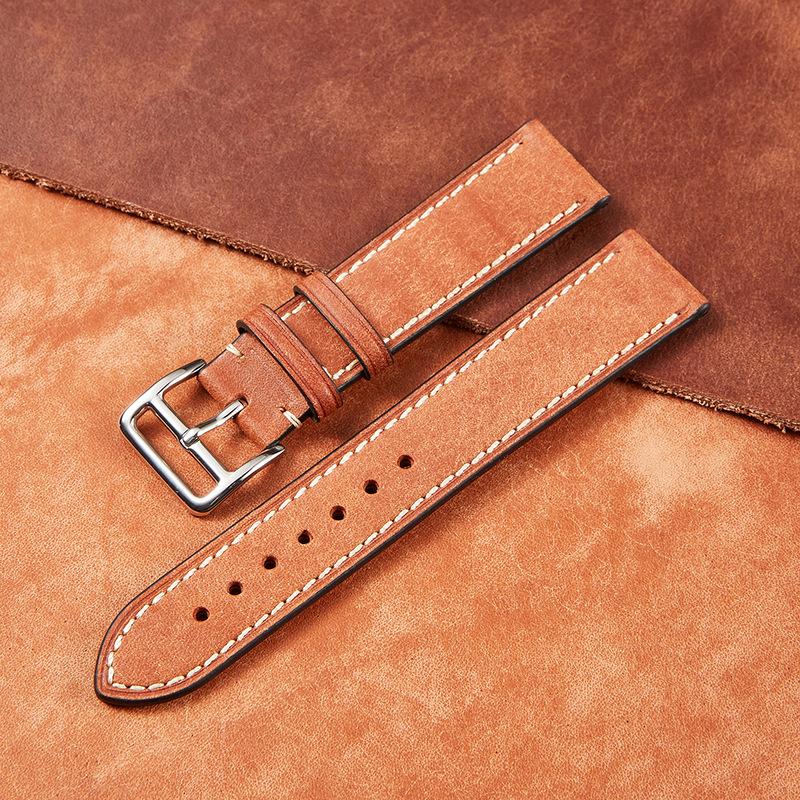 Vintage Italian First Layer Cowhide Watchband 20mm 22mm Handmade Vegetable Tanned Leather Watch Strap Men Wristband Bracelets